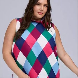 Torrid Belle Isle Sleeveless Diamond-Print Mock Neck Top in Multicolor